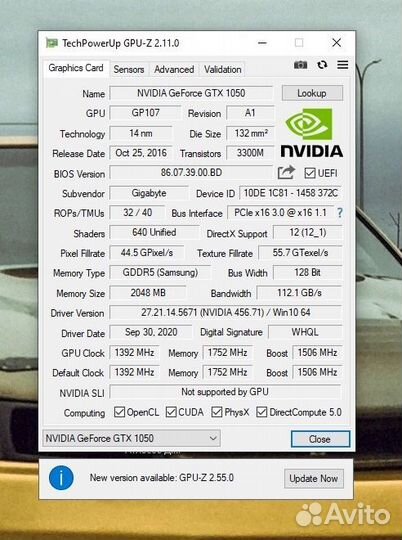 Видеокарта gigabyte 1050 windforce 2Gb