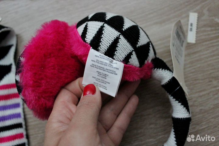 Яркий теплый набор шарф-снуд и наушники Америка