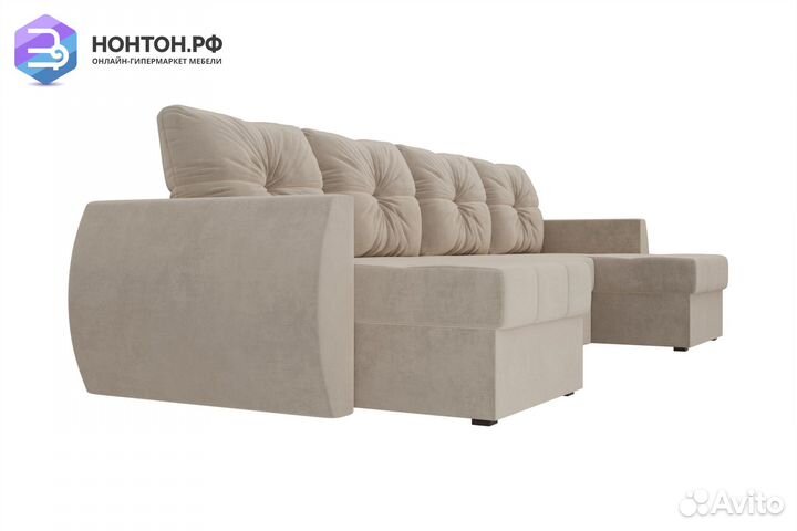 Диван п-образный еврокнижка Сатурн бежевый