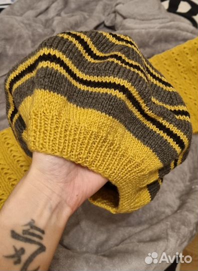 Женский шарф и берет комплект, шерсть