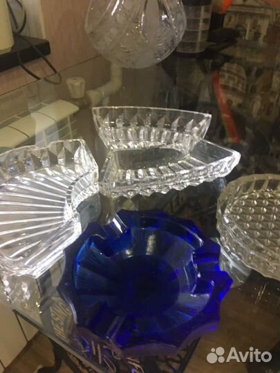 Пепельница хрустальная СССР, цветное стекло