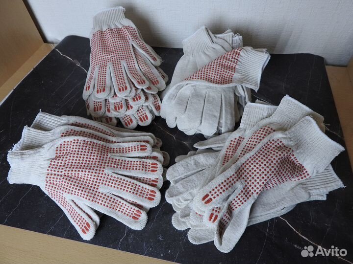 Трикотажные рабочие х/б перчатки с точкой новые