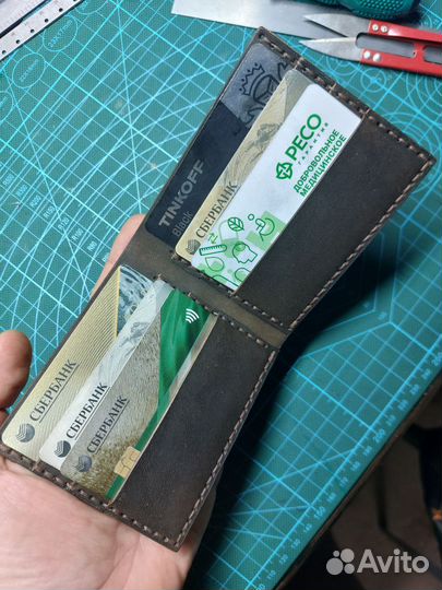Кошелек из кожи ручной работы, 6 карт + наличные