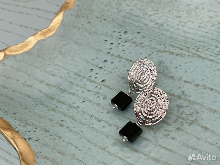 Серьги с черным агатом Древняя Греция