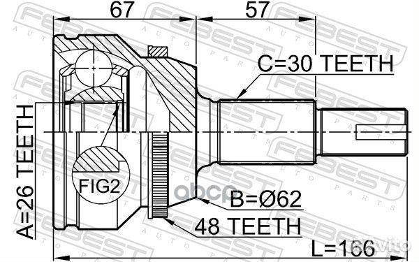 Шрус наружный 26x62x30 toyota camry 2006.01-201