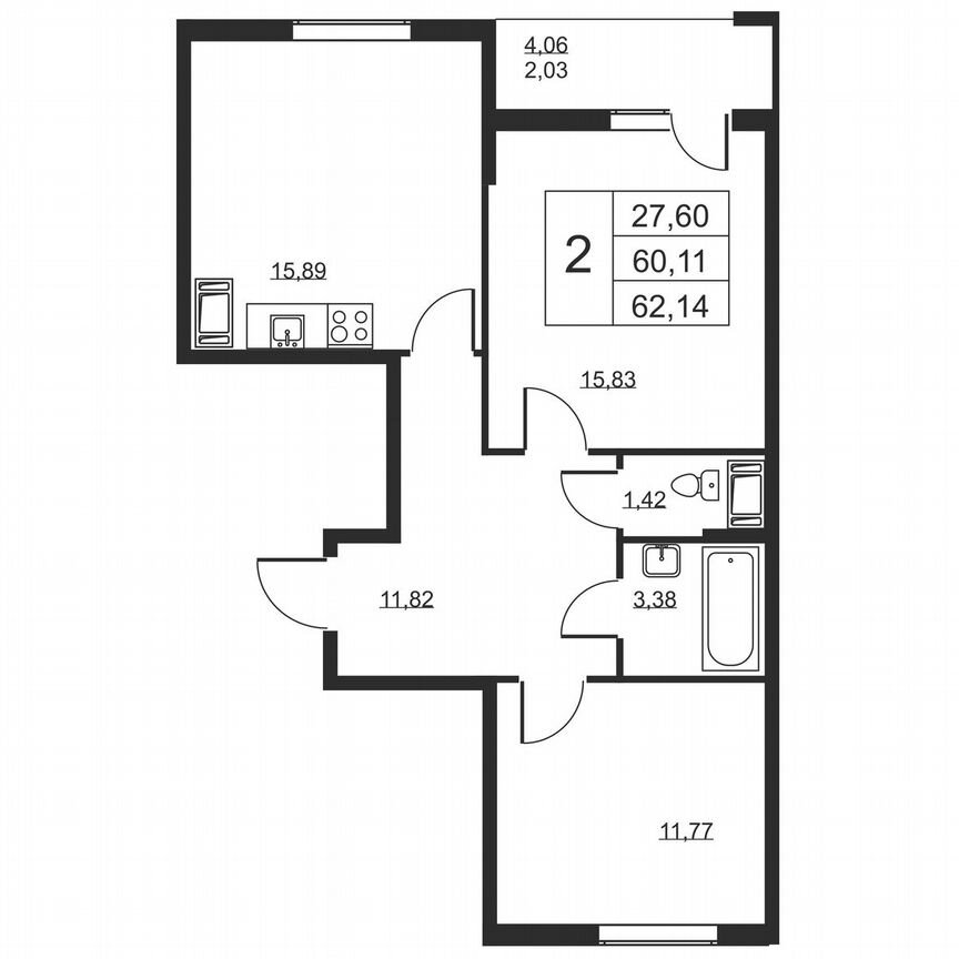 2-к. квартира, 62,1 м², 9/19 эт.