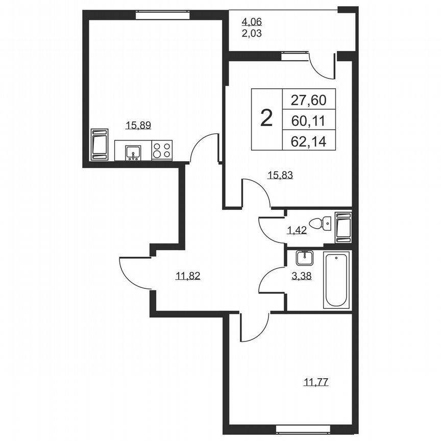 2-к. квартира, 62,1 м², 9/19 эт.