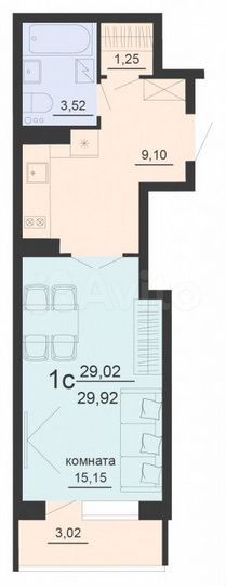Квартира-студия, 30,5 м², 14/20 эт.