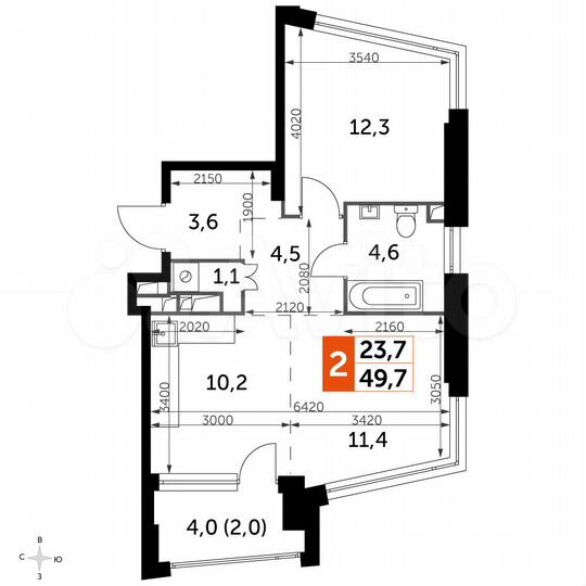 2-к. квартира, 49,7 м², 10/29 эт.