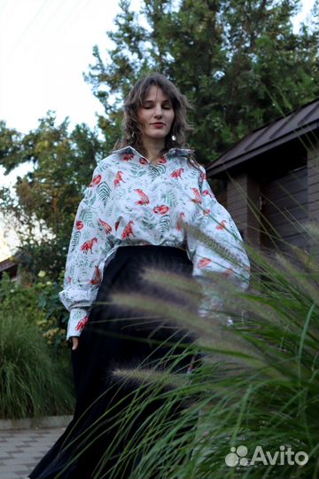 Рубашка из хлопка с лисами