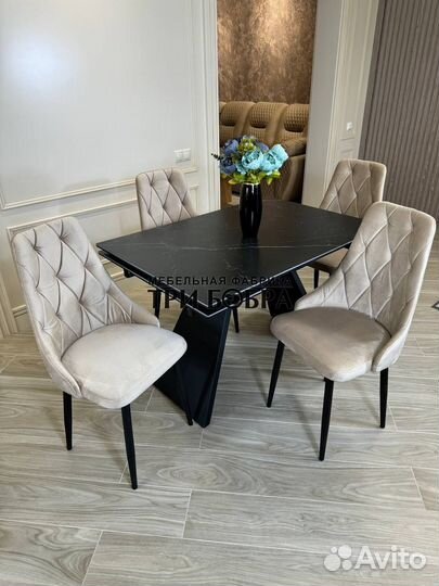 Обеденный стол керамогранит и стулья