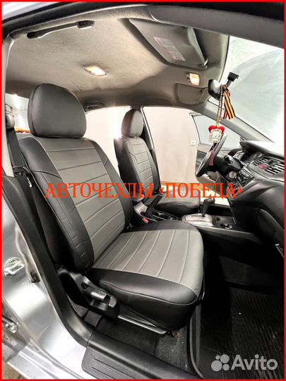 Чехлы Mitsubishi Lancer 10 2 из экокожи чёрно-серы