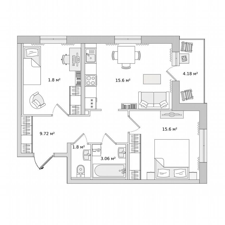 2-к. квартира, 54,5 м², 7/22 эт.