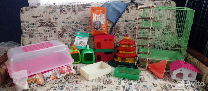 Контейнер,Клетки,корм,гаммарус,домик, туалет