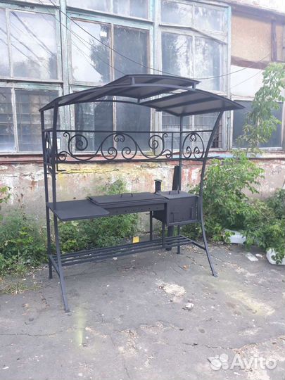 Мангал с печью под казан и крышей