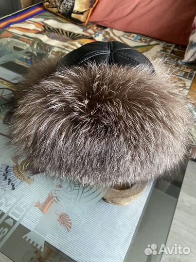 Шапка-ушанка кожаная с чернобуркой