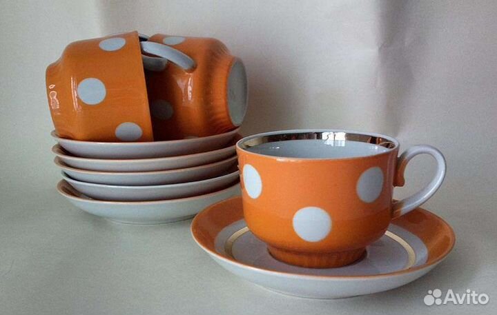 Чайная пара фарфор Горох 4 пары +2 блюдца