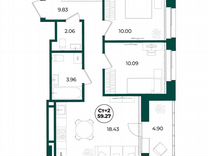 2-к. квартира, 59,3 м², 2/16 эт.