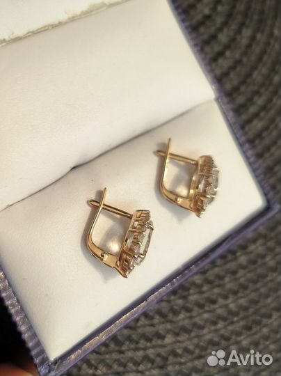 Золотые серьги празиолитом и фианитами 585