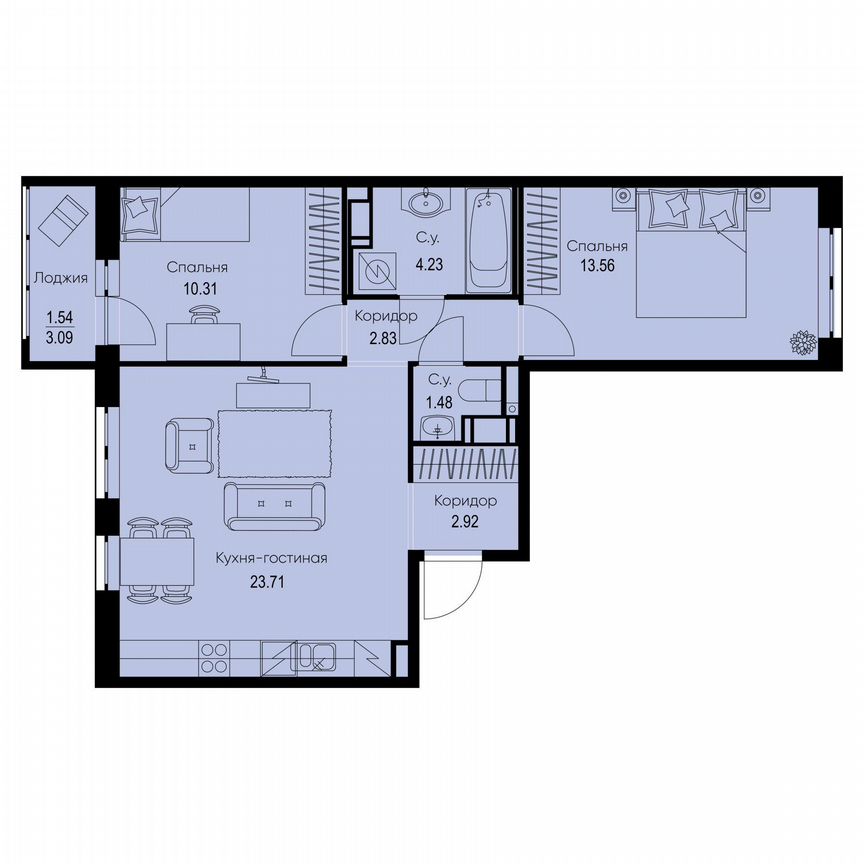 2-к. квартира, 60,6 м², 5/9 эт.
