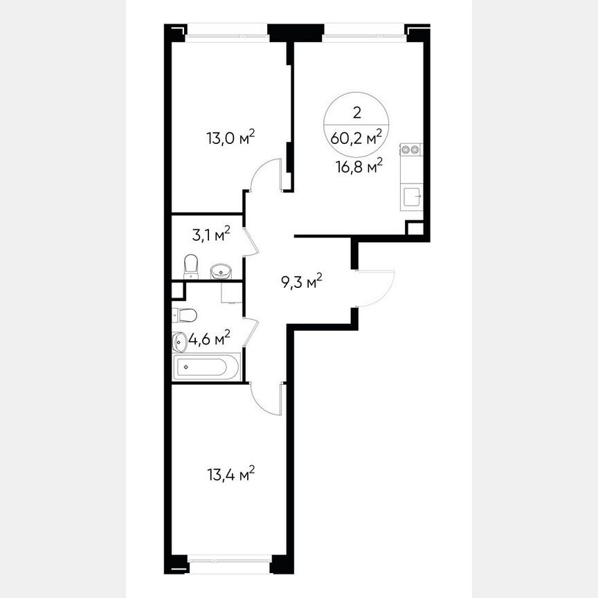 2-к. квартира, 60,2 м², 2/17 эт.