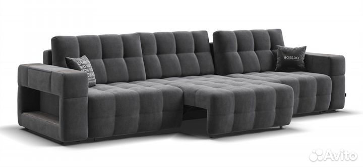 Диван boss.XO MAX велюр серый / wood Rock