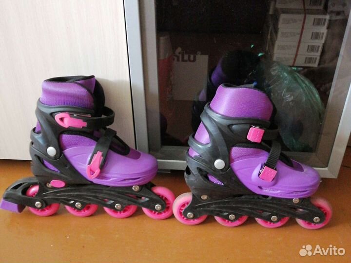 Роликовые коньки детские раздвижные 35-38р+защита