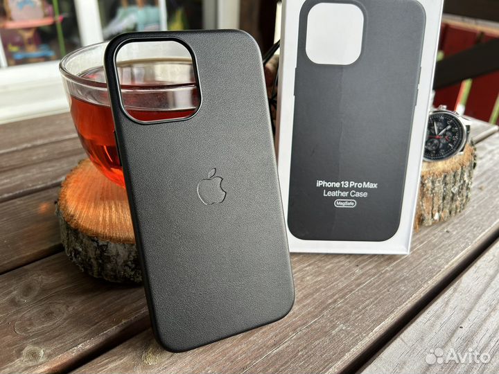 13 Pro Max кожаный чехол черный