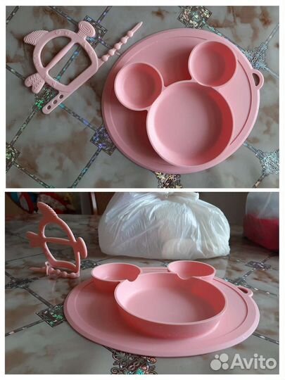 Тарелочка силиконовая+грызунок на руку