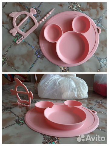 Тарелочка силиконовая+грызунок на руку