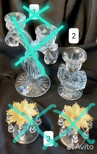 Подсвечники хрустальные, фарфоровые, металл