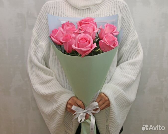 Букет из 9 розовых роз premium 40-50 см (Эквадор)