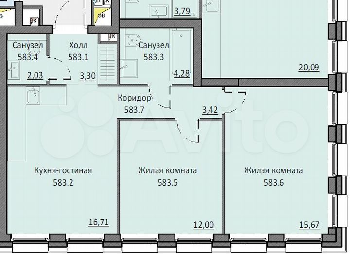 2-к. апартаменты, 56,5 м², 13/16 эт.