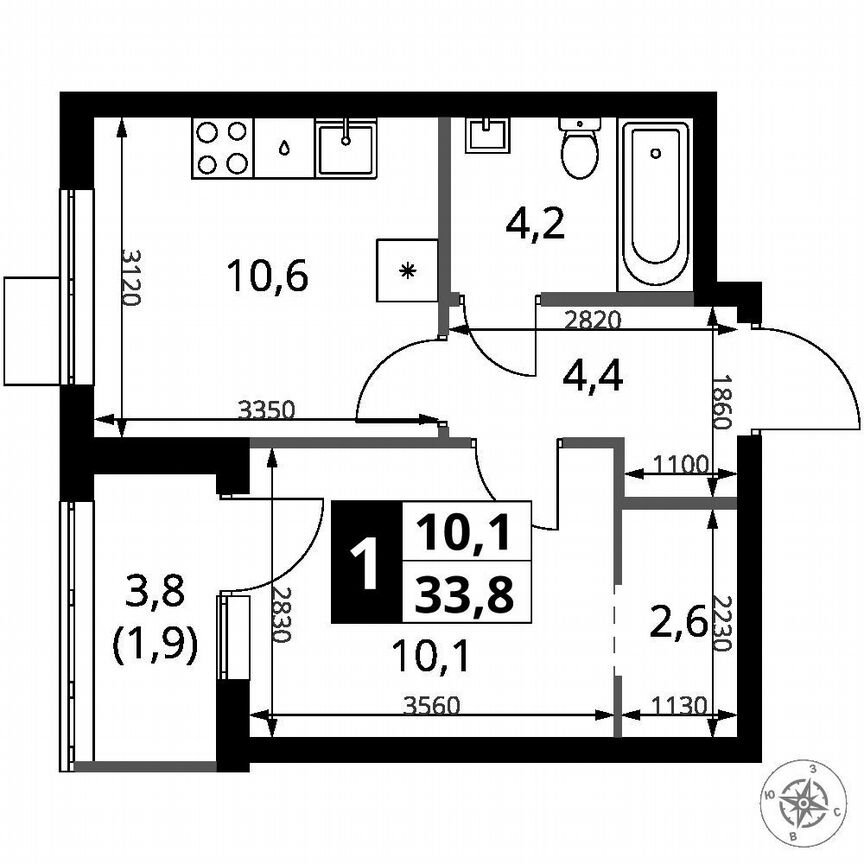 1-к. квартира, 33,8 м², 15/16 эт.
