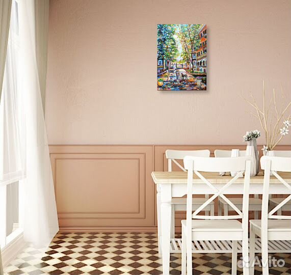 Картина маслом В старом дворике холст 40 на 30см