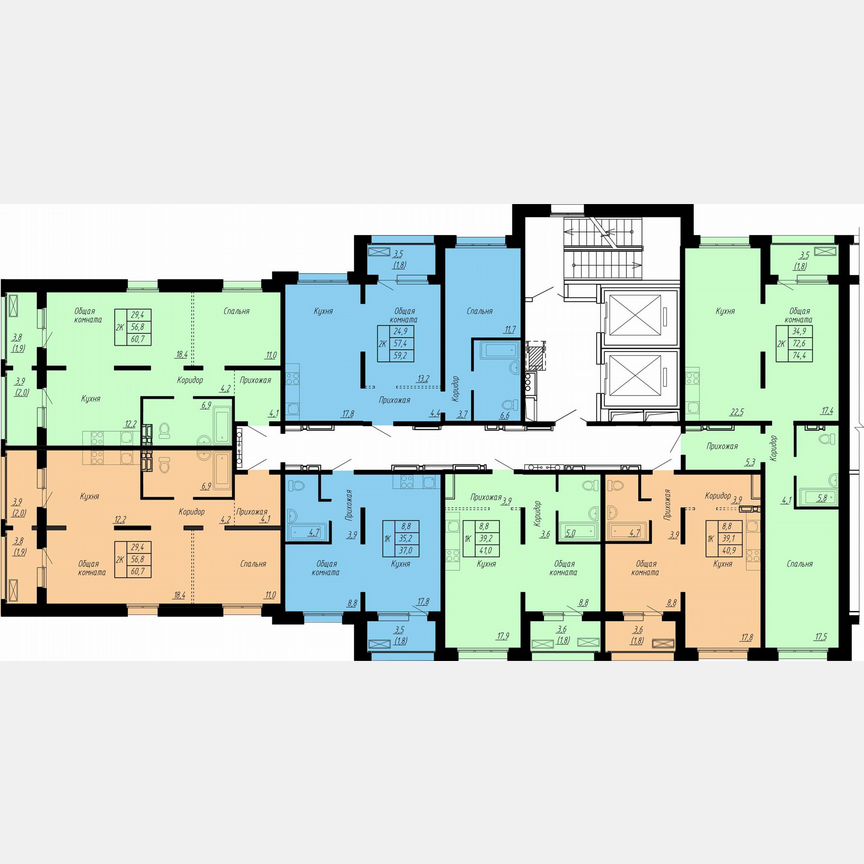2-к. квартира, 74,4 м², 4/17 эт.