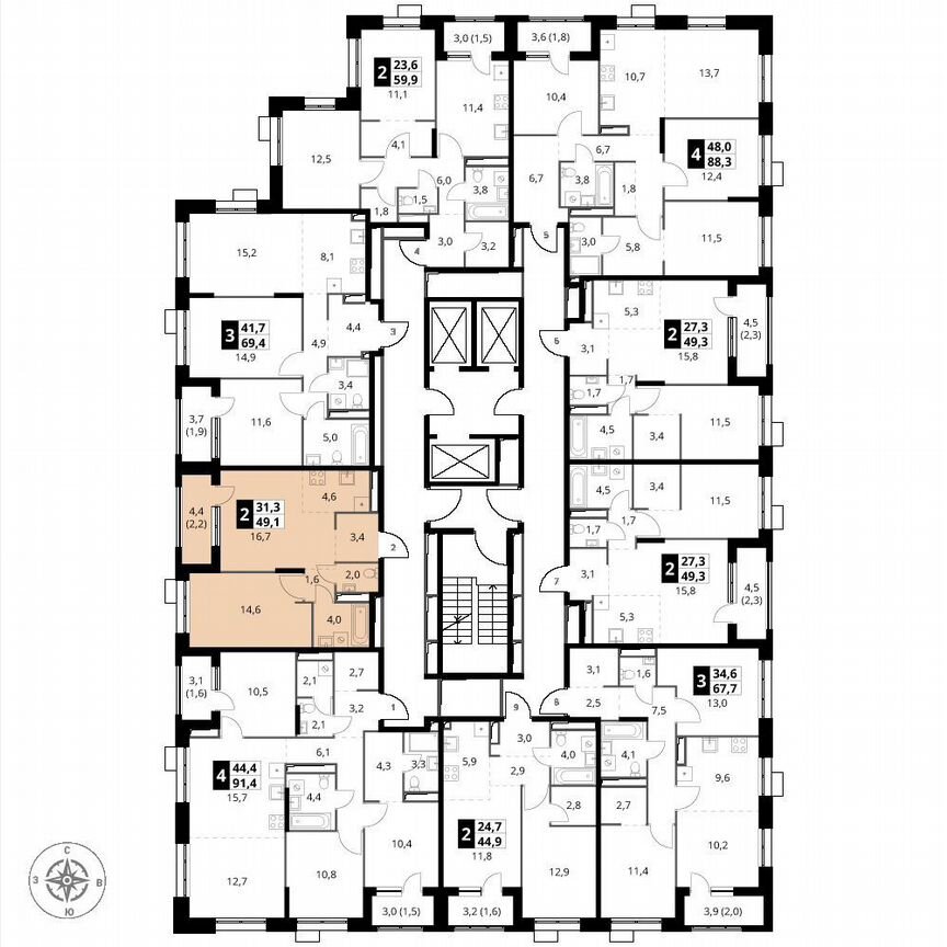 1-к. квартира, 49,1 м², 23/25 эт.