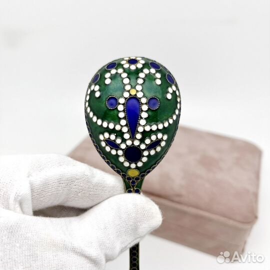 Серебряная десертная ложка с эмалью 916 пробы СССР