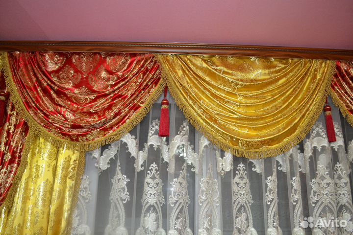 Шторы из золотой парчи 4м 17см х 2м 80см