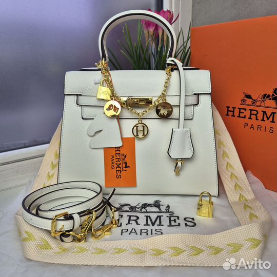 Сумка новая Hermes Kelly 25см белая