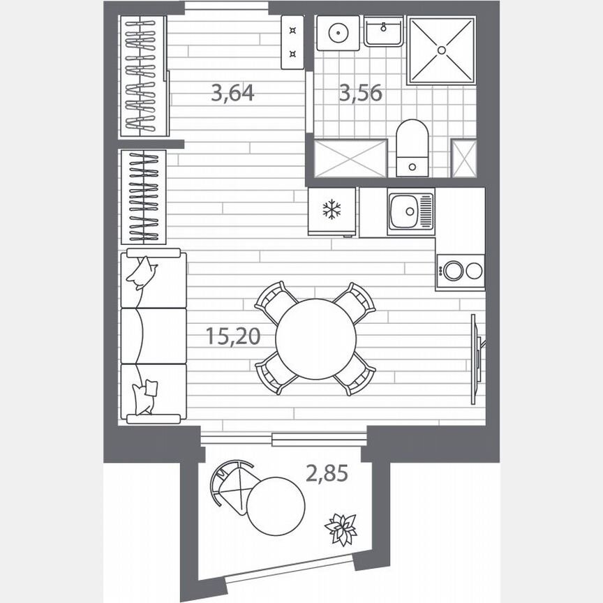 Квартира-студия, 23,3 м², 12/13 эт.