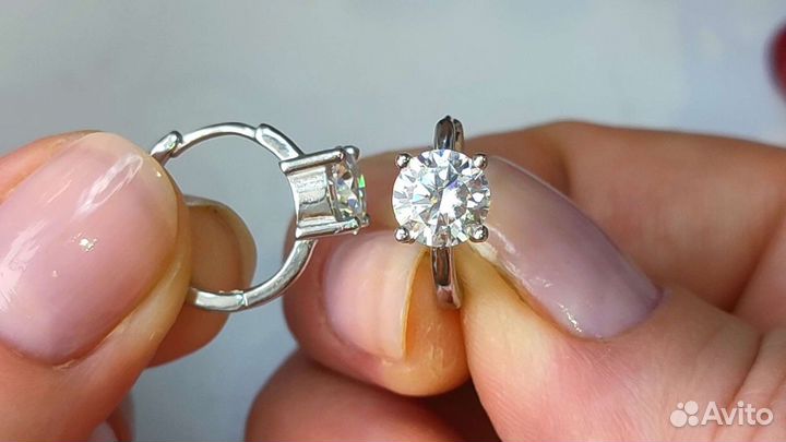 Серьги колечки с муассанитом 2*1ct D VVS1 925