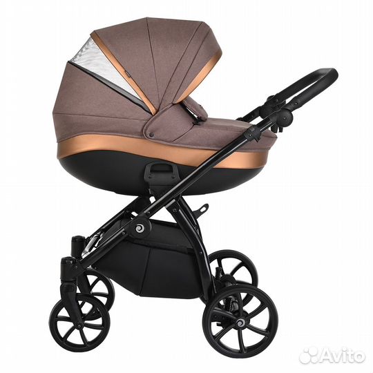 Коляска 3 в1 nanni короб + прогулка Кофе+Кожа Брон