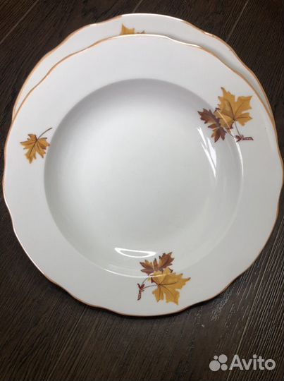 Тарелка глубокая дулево кленовый лист золото 1870г