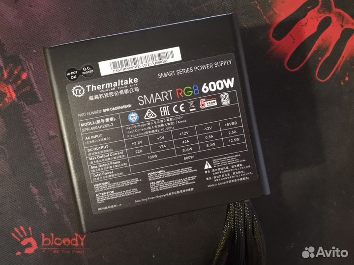 Блок питания Thermaltake SMART RGB 600w,80+,пломба