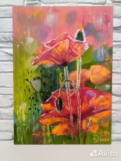 Маки красные картина маслом 25 х 35 см