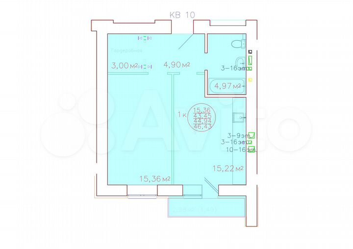 1-к. квартира, 44,9 м², 13/18 эт.