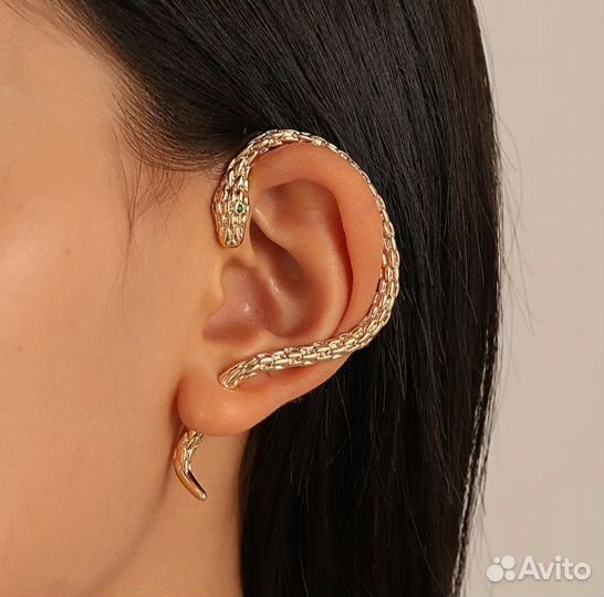 Серьга кафф, серебро, золото