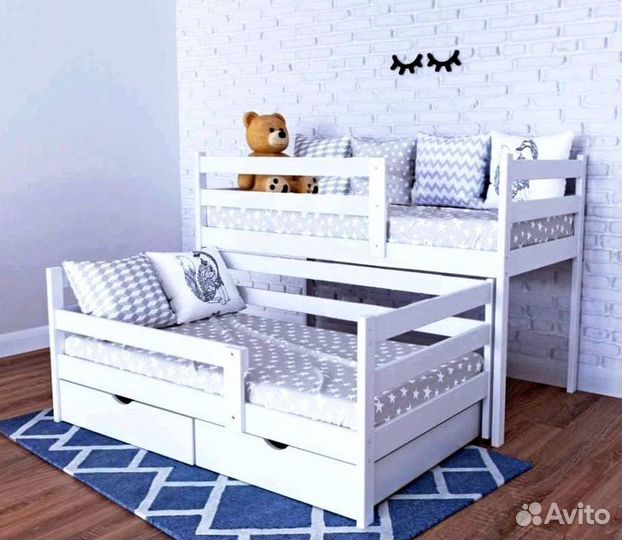 Двухярусная кровать выкатная деревянная