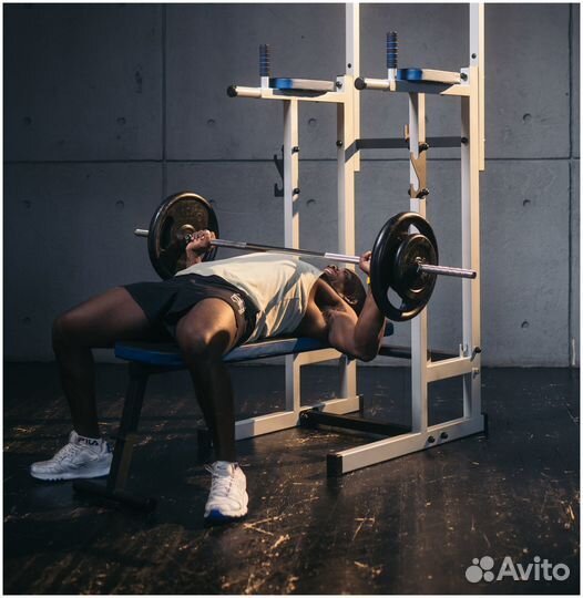 Напольный тренажер 4в1 со скамьей+гриф
